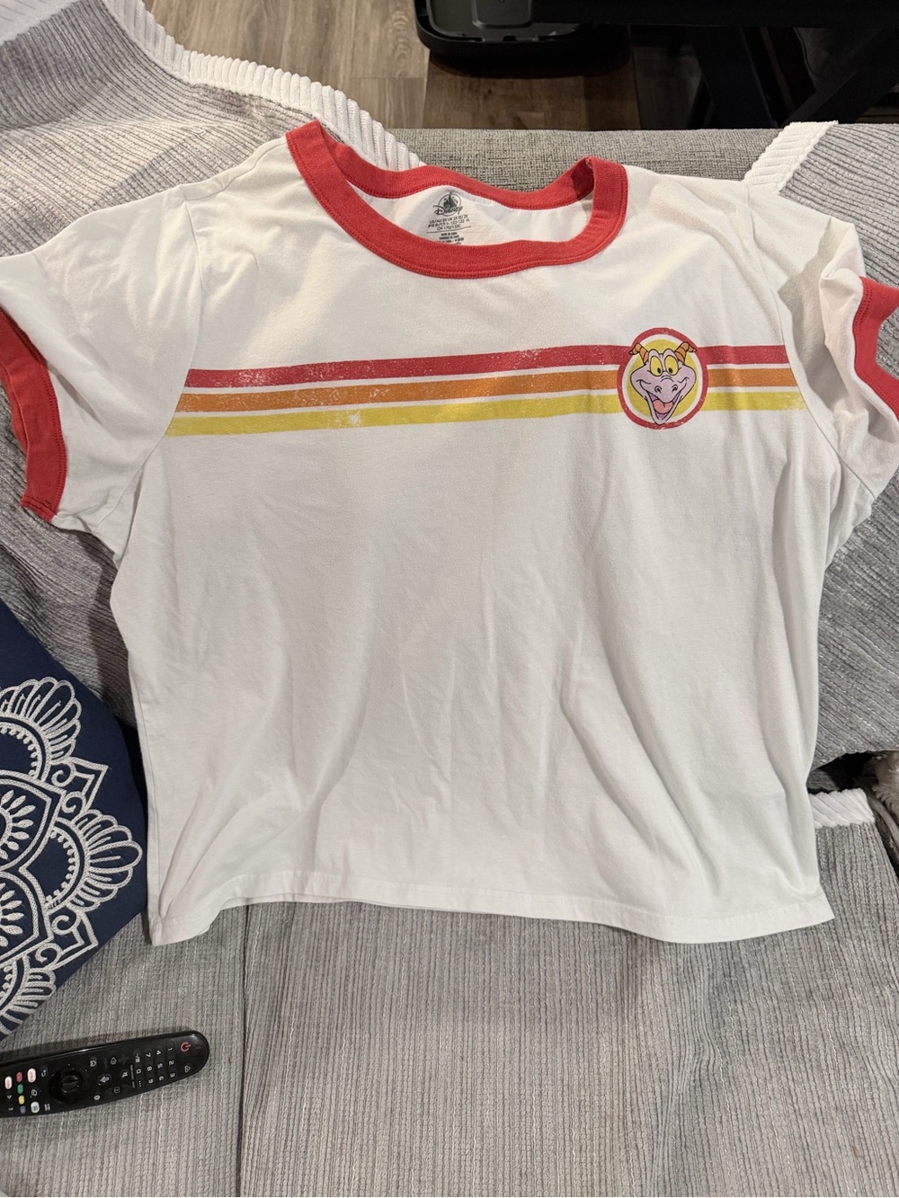 Disney White Ringer Tee with Red Trim and Retro Stripes